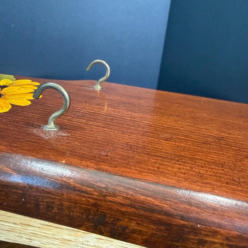 Hand Painted Wooden Key Holder Wall Plaque Sunflower Hooks Country Cottage Decor